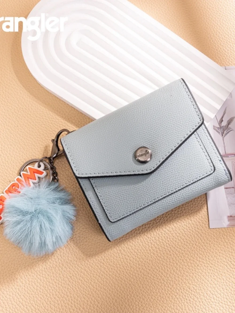 Wrangler Tri-Fold Wallet with Keyring Pom Pom Jean
